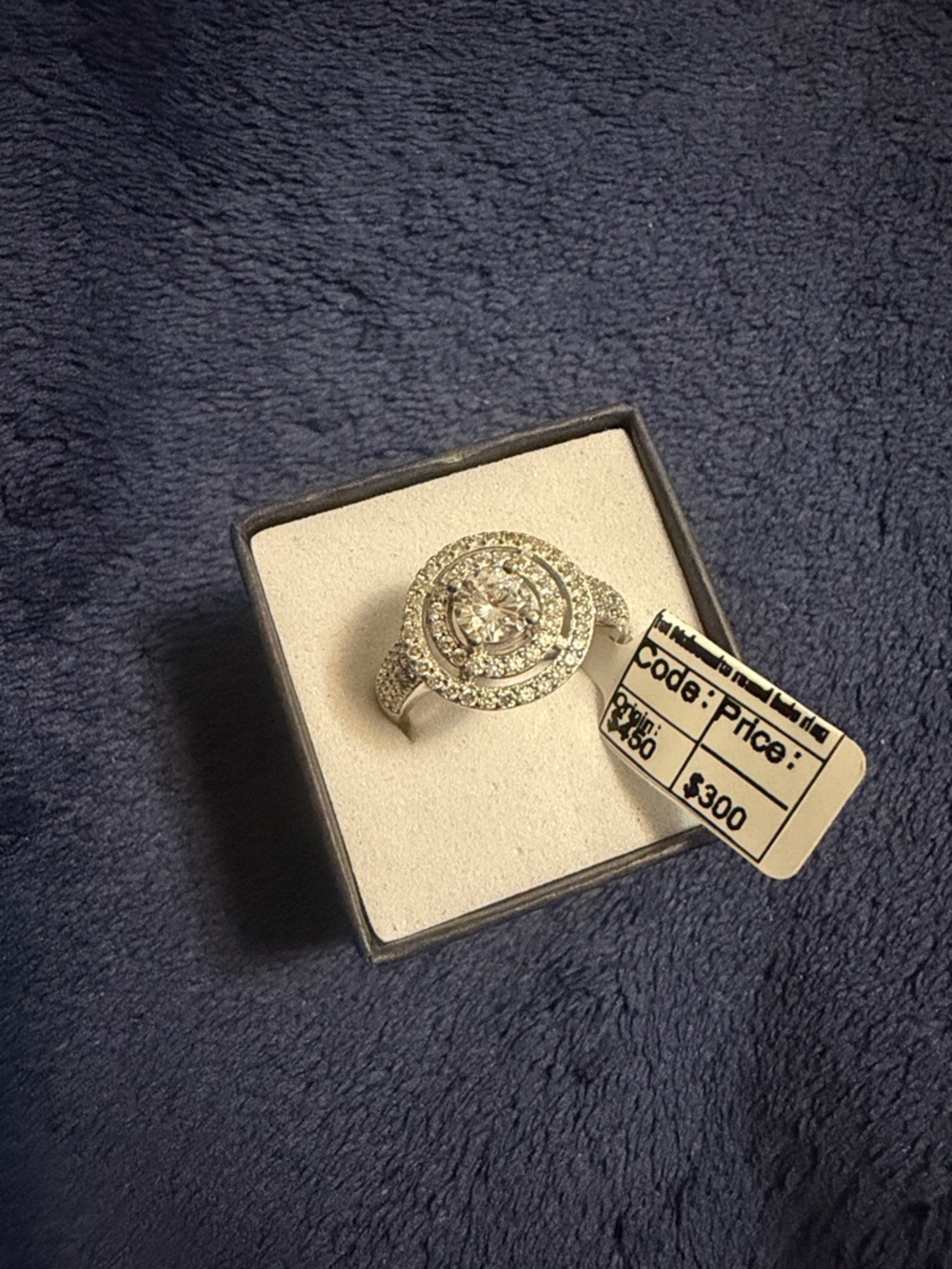 White Crystal Double Halo Ring with Pavé Band